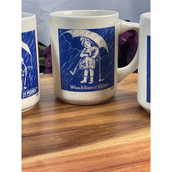 Set of 3 Vintage Morton Salt Girl Coffee Mugs - When it Rains it Pours - Picture 2 of 8